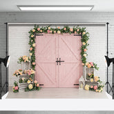 Lofaris Floral Pink Door White Brick Wall Wedding Backdrop
